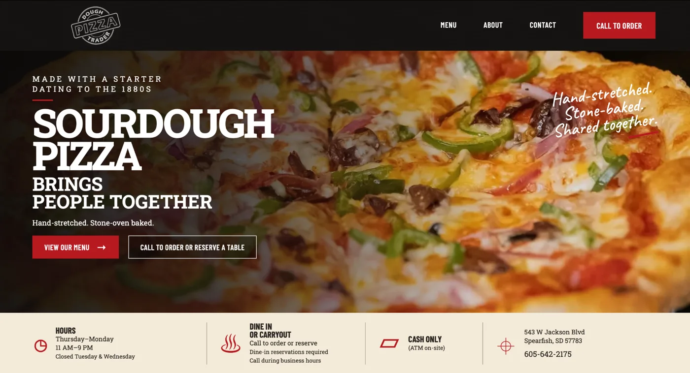 Dough Trader Pizza website homepage